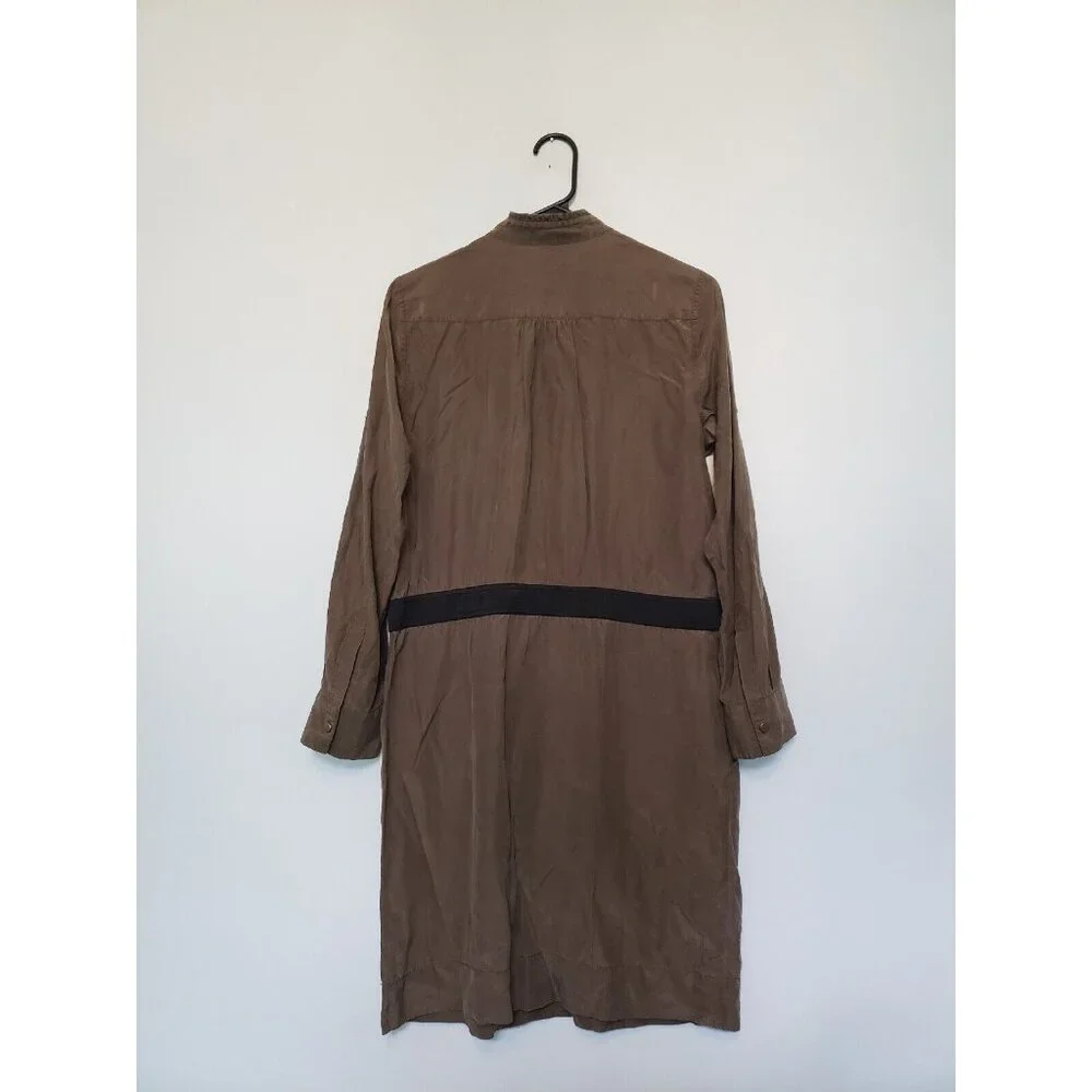 Banana Republic Women's 6 Mini Dress Army Green Silk Blend Long Roll Tab Sleeve - Picture 2 of 6